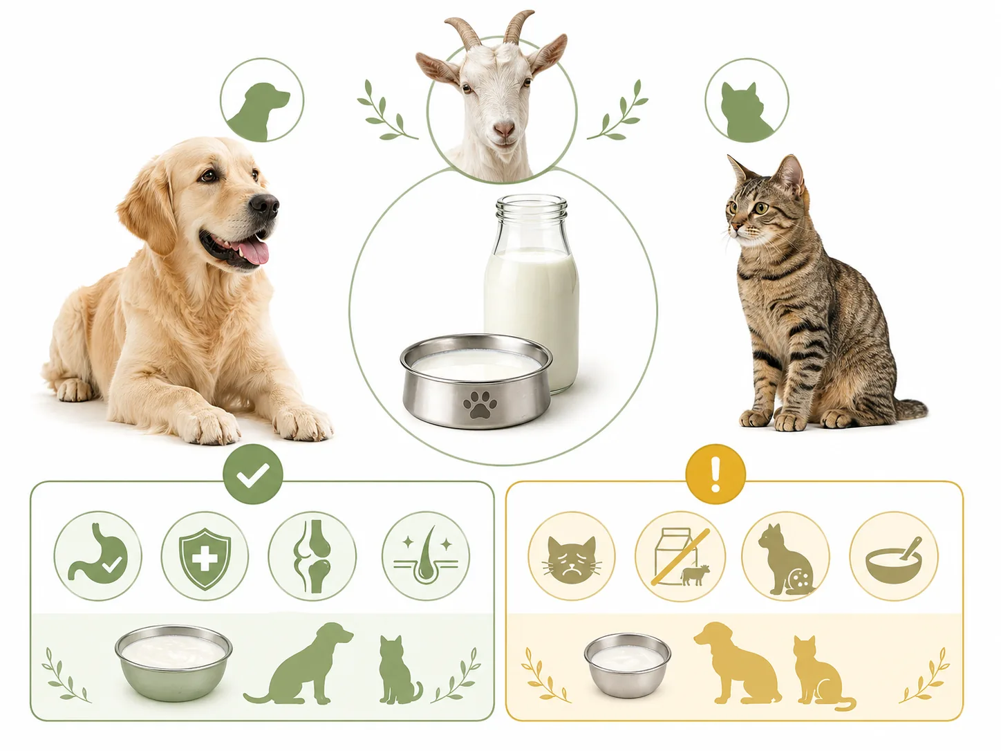 Ghid veterinar vizual cu reguli da/nu pentru laptele de capră la animale de companie